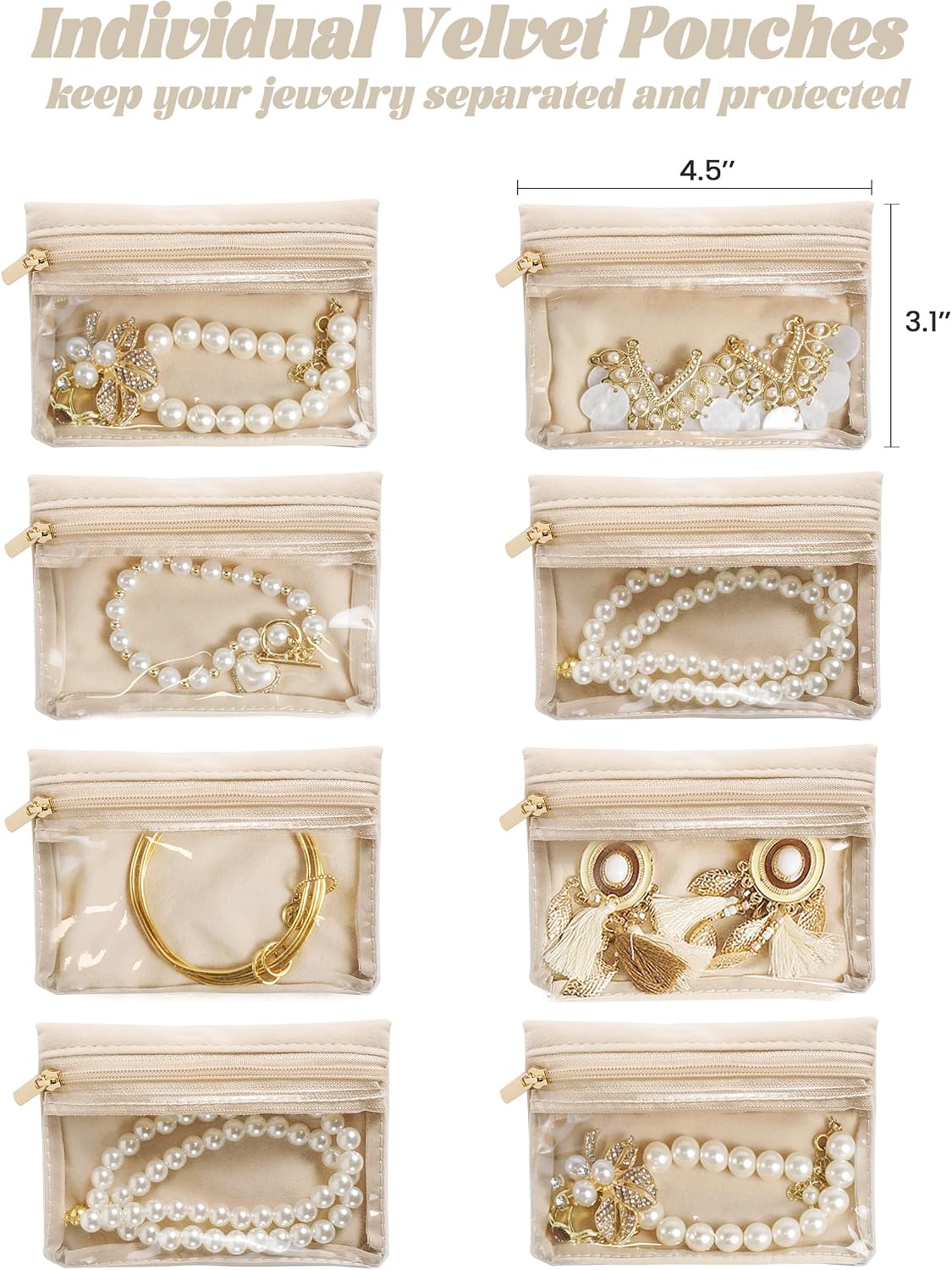 Travel Jewelry Case, Small Travel Jewelry Box with 6 Velvet Jewelry Bag Mini Pouch, Portable Travel Jewelry Organizer for Rings Earrings Necklaces, Beauty Gifts for Women Girls (Beige)