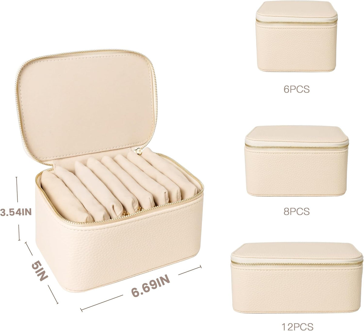 Travel Jewelry Case, Small Travel Jewelry Box with 6 Velvet Jewelry Bag Mini Pouch, Portable Travel Jewelry Organizer for Rings Earrings Necklaces, Beauty Gifts for Women Girls (Beige)