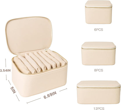Travel Jewelry Case, Small Travel Jewelry Box with 6 Velvet Jewelry Bag Mini Pouch, Portable Travel Jewelry Organizer for Rings Earrings Necklaces, Beauty Gifts for Women Girls (Beige)