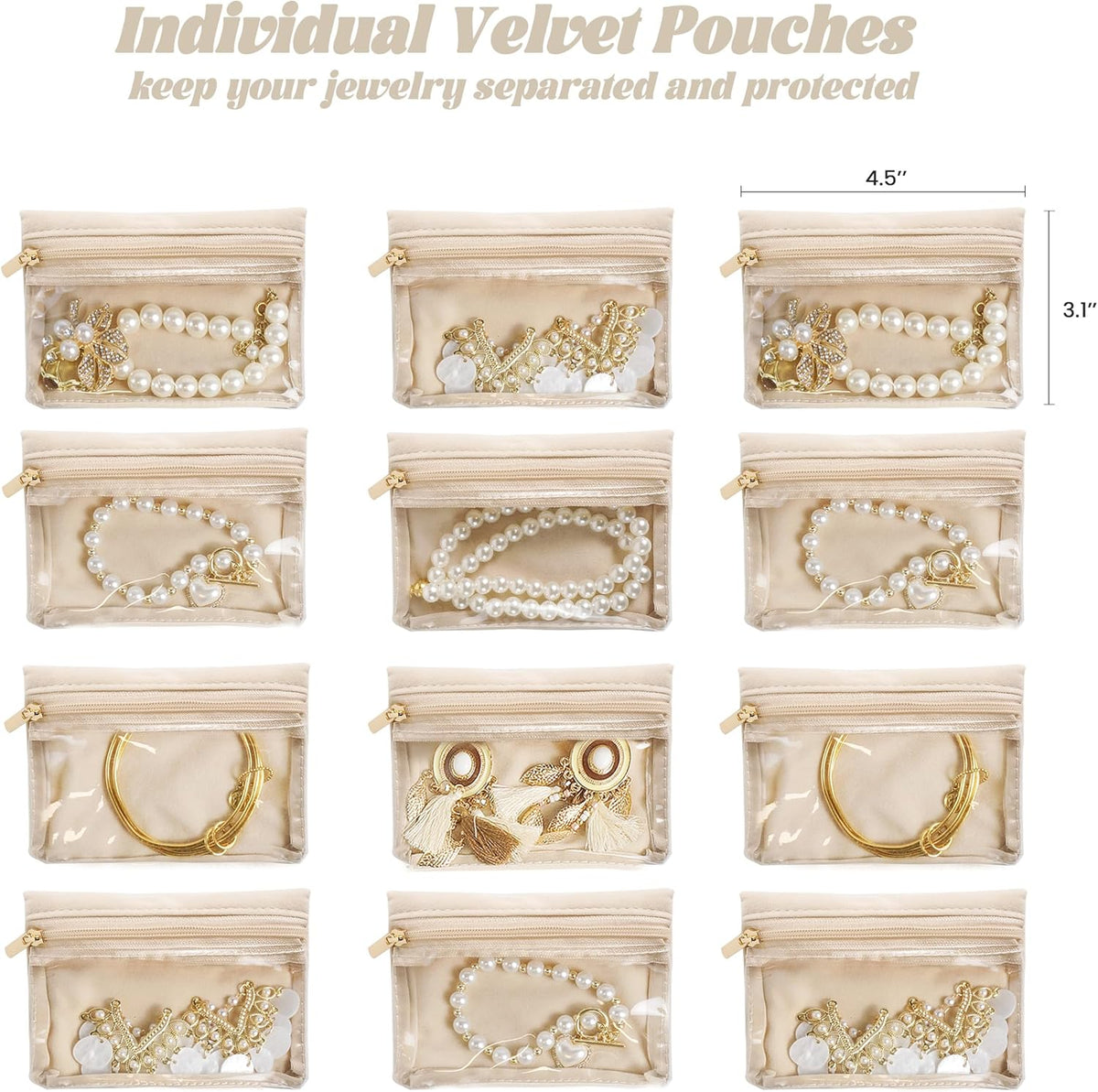 Travel Jewelry Case, Small Travel Jewelry Box with 6 Velvet Jewelry Bag Mini Pouch, Portable Travel Jewelry Organizer for Rings Earrings Necklaces, Beauty Gifts for Women Girls (Beige)