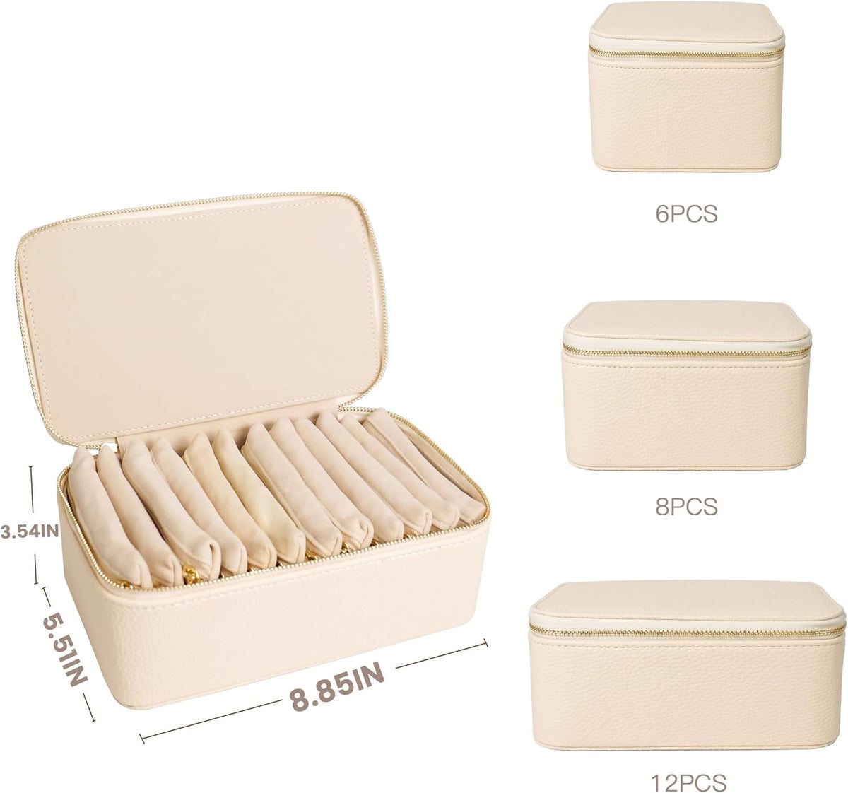 Travel Jewelry Case, Small Travel Jewelry Box with 6 Velvet Jewelry Bag Mini Pouch, Portable Travel Jewelry Organizer for Rings Earrings Necklaces, Beauty Gifts for Women Girls (Beige)