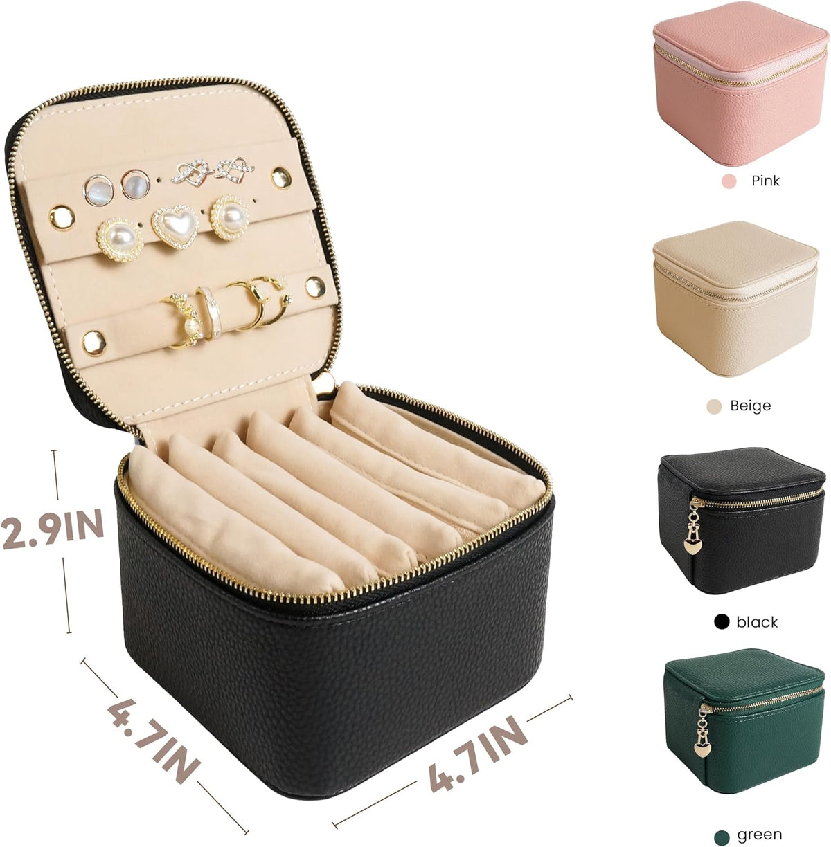 Travel Jewelry Case, Small Travel Jewelry Box with 6 Velvet Jewelry Bag Mini Pouch, Portable Travel Jewelry Organizer for Rings Earrings Necklaces, Beauty Gifts for Women Girls (Beige)