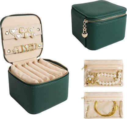 Travel Jewelry Case, Small Travel Jewelry Box with 6 Velvet Jewelry Bag Mini Pouch, Portable Travel Jewelry Organizer for Rings Earrings Necklaces, Beauty Gifts for Women Girls (Beige)