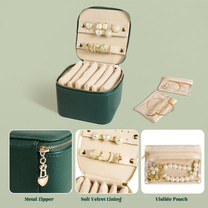 Travel Jewelry Case, Small Travel Jewelry Box with 6 Velvet Jewelry Bag Mini Pouch, Portable Travel Jewelry Organizer for Rings Earrings Necklaces, Beauty Gifts for Women Girls (Beige)
