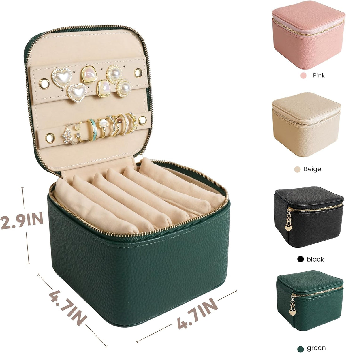Travel Jewelry Case, Small Travel Jewelry Box with 6 Velvet Jewelry Bag Mini Pouch, Portable Travel Jewelry Organizer for Rings Earrings Necklaces, Beauty Gifts for Women Girls (Beige)