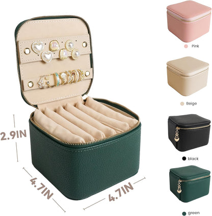 Travel Jewelry Case, Small Travel Jewelry Box with 6 Velvet Jewelry Bag Mini Pouch, Portable Travel Jewelry Organizer for Rings Earrings Necklaces, Beauty Gifts for Women Girls (Beige)