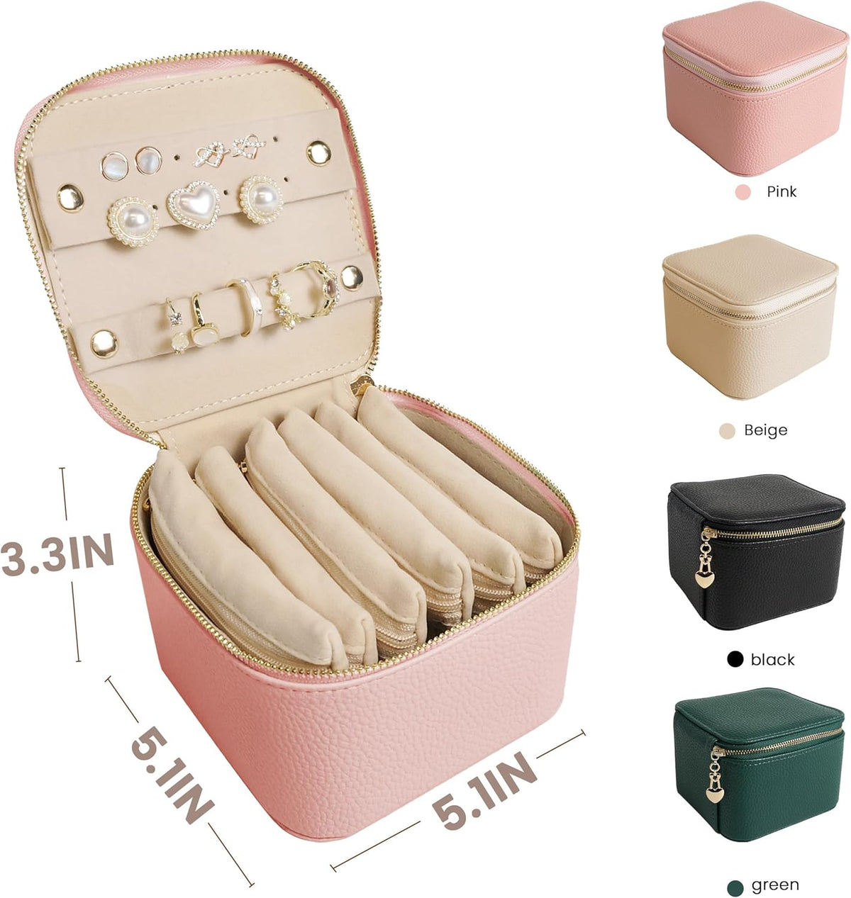 Travel Jewelry Case, Small Travel Jewelry Box with 6 Velvet Jewelry Bag Mini Pouch, Portable Travel Jewelry Organizer for Rings Earrings Necklaces, Beauty Gifts for Women Girls (Beige)