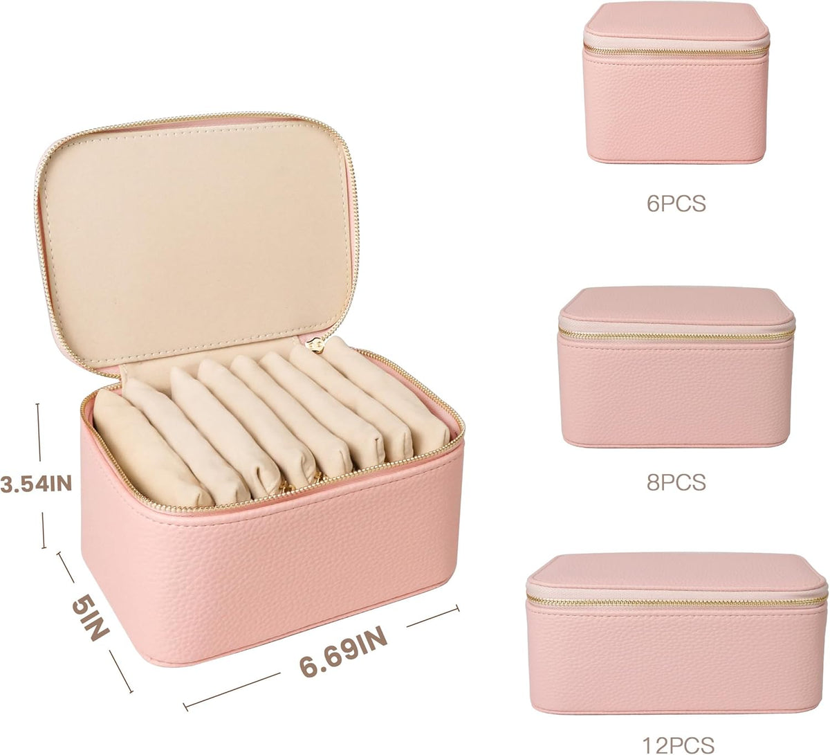 Travel Jewelry Case, Small Travel Jewelry Box with 6 Velvet Jewelry Bag Mini Pouch, Portable Travel Jewelry Organizer for Rings Earrings Necklaces, Beauty Gifts for Women Girls (Beige)