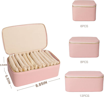 Travel Jewelry Case, Small Travel Jewelry Box with 6 Velvet Jewelry Bag Mini Pouch, Portable Travel Jewelry Organizer for Rings Earrings Necklaces, Beauty Gifts for Women Girls (Beige)