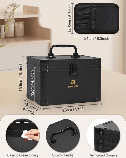 Travel Makeup Bag With LED Mirror, Cosmetic Train Case with Light up Mirror, Portable Makeup Artist Organizer Bag with Adjustable Dividers, Makeup Brush Holder Storage, Black