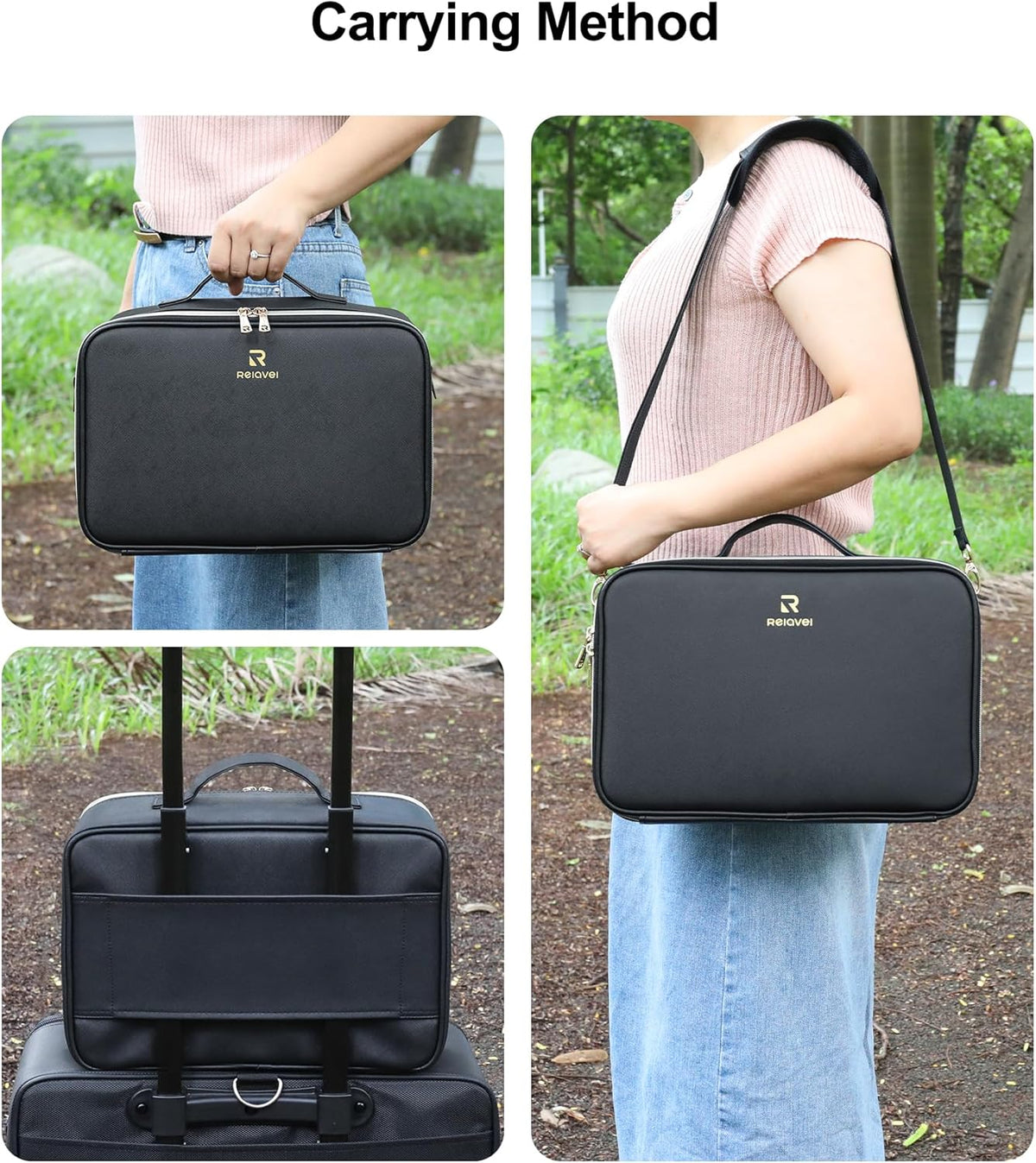 Travel Makeup Bag With LED Mirror, Cosmetic Train Case with Light up Mirror, Portable Makeup Artist Organizer Bag with Adjustable Dividers, Makeup Brush Holder Storage, Black