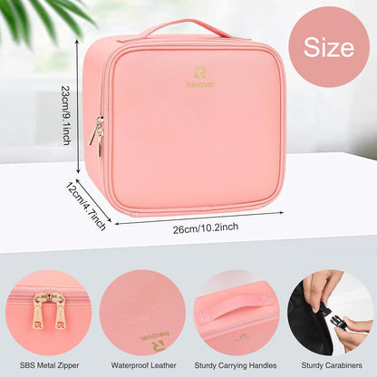 Travel Makeup Bag With LED Mirror, Cosmetic Train Case with Light up Mirror, Portable Makeup Artist Organizer Bag with Adjustable Dividers, Makeup Brush Holder Storage, Black