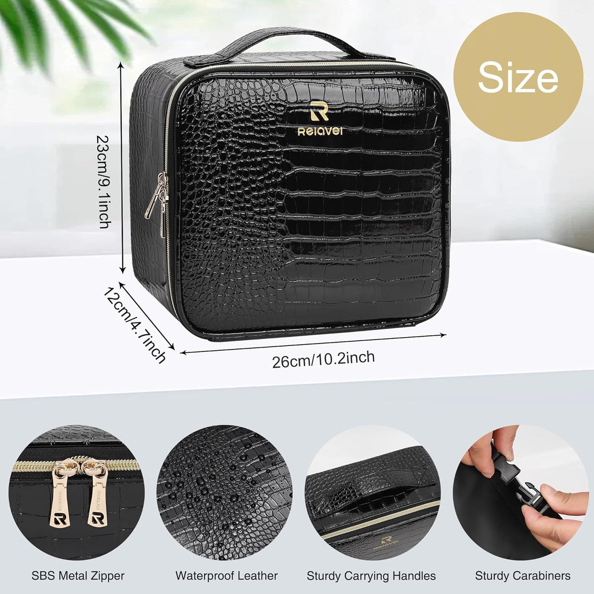 Travel Makeup Bag With LED Mirror, Cosmetic Train Case with Light up Mirror, Portable Makeup Artist Organizer Bag with Adjustable Dividers, Makeup Brush Holder Storage, Black