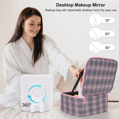 Travel Makeup Bag With LED Mirror, Cosmetic Train Case with Light up Mirror, Portable Makeup Artist Organizer Bag with Adjustable Dividers, Makeup Brush Holder Storage, Black