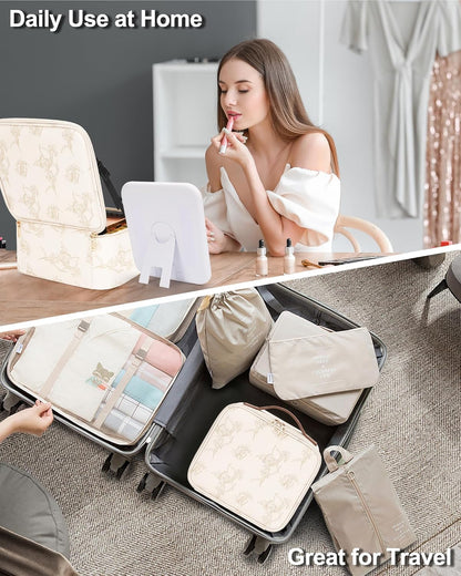 Travel Makeup Bag With LED Mirror, Cosmetic Train Case with Light up Mirror, Portable Makeup Artist Organizer Bag with Adjustable Dividers, Makeup Brush Holder Storage, Black