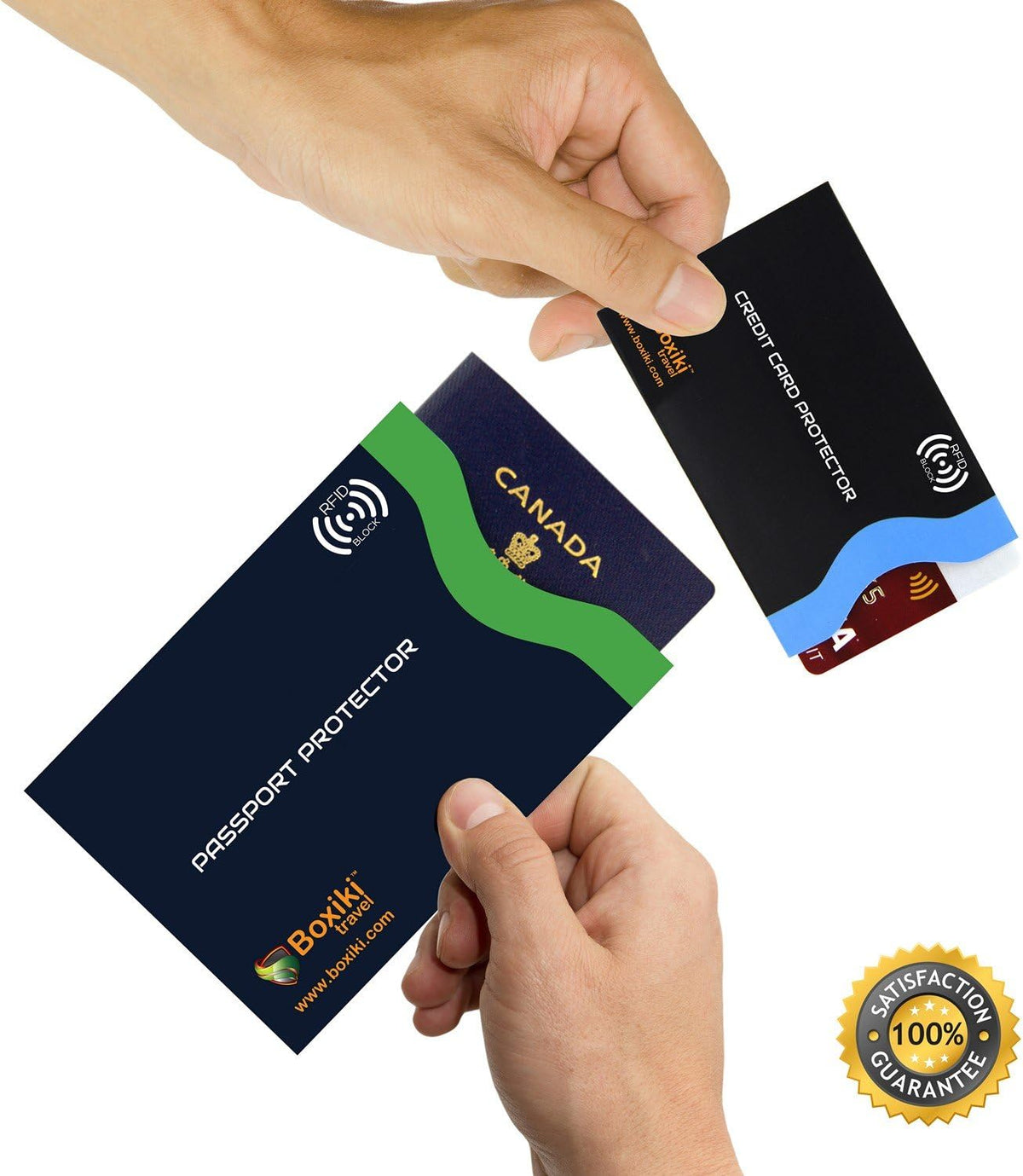RFID Blocking Sleeves, Set with Color Coding, Navy Blue, Unisex Wallet, Protects Credit Cards and Passports