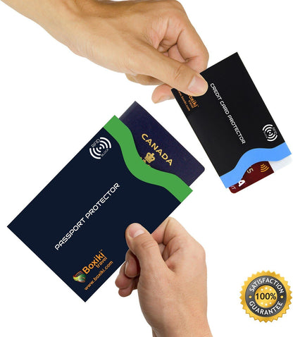 RFID Blocking Sleeves, Set with Color Coding, Navy Blue, Unisex Wallet, Protects Credit Cards and Passports