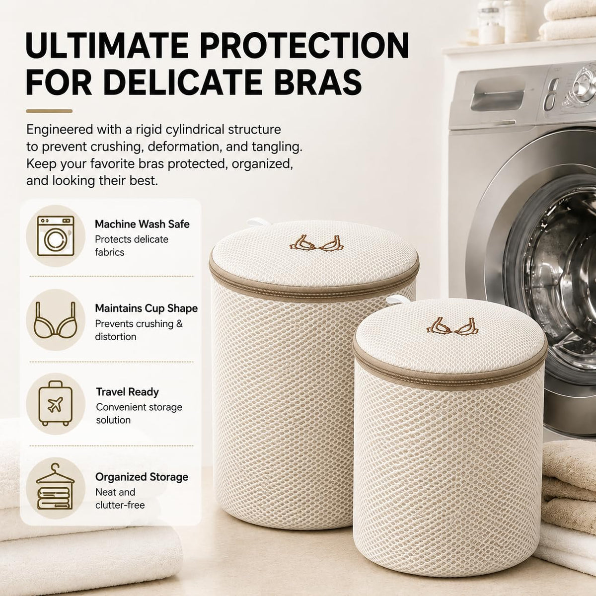 (2Pcs) high-end zipper mesh laundry bag, travel storage and finishing bag, to protect your exquisite clothes, suitable for jackets, underwear, tights, etc. (Pink, Shell bra)
