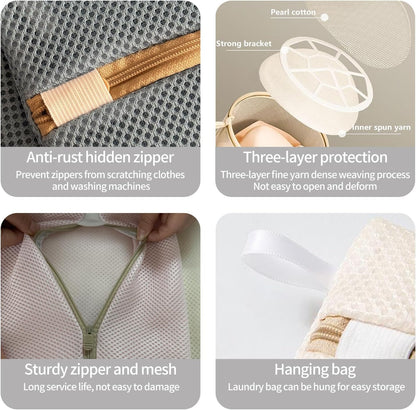(2Pcs) high-end zipper mesh laundry bag, travel storage and finishing bag, to protect your exquisite clothes, suitable for jackets, underwear, tights, etc. (Pink, Shell bra)