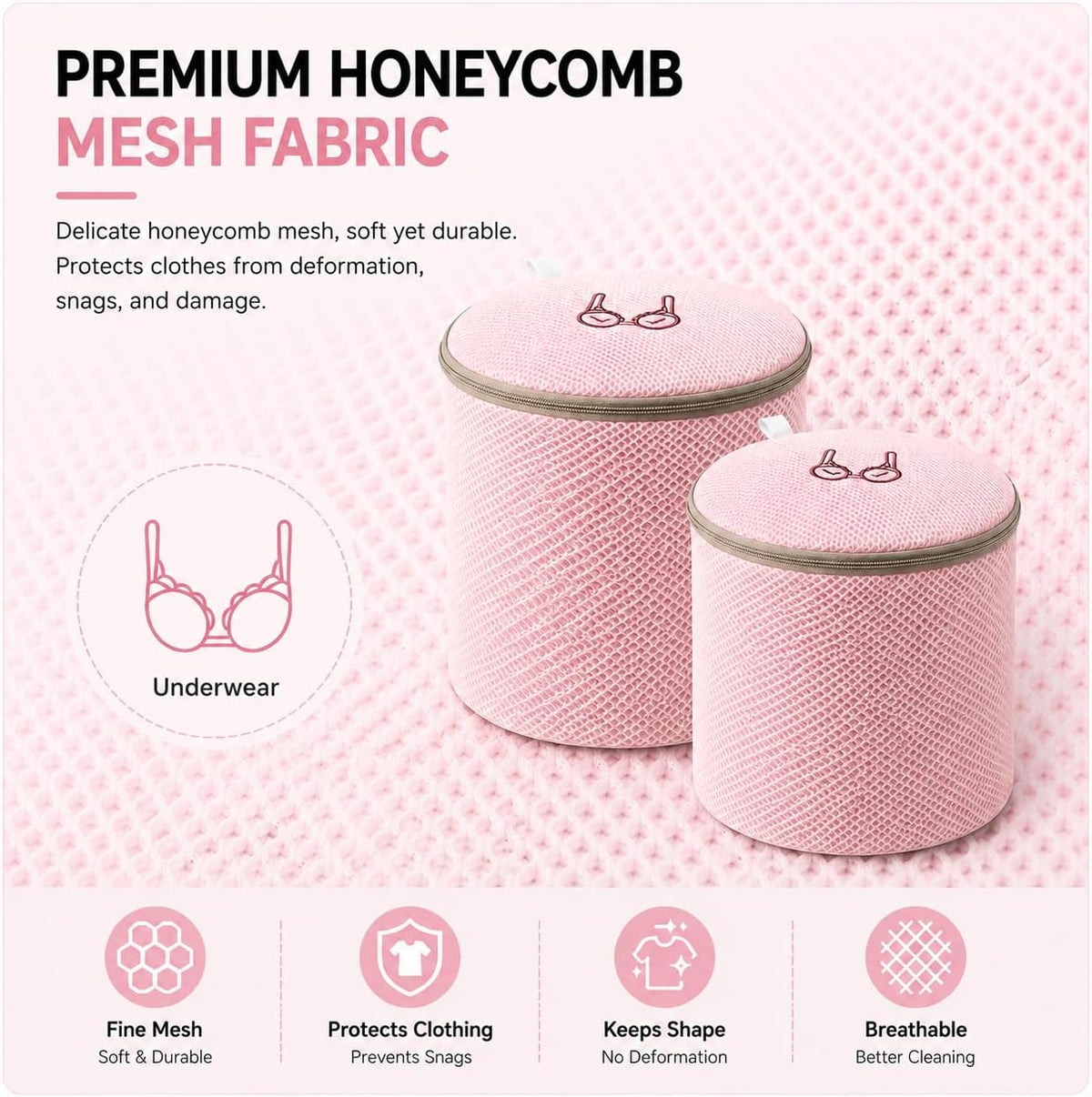 (2Pcs) high-end zipper mesh laundry bag, travel storage and finishing bag, to protect your exquisite clothes, suitable for jackets, underwear, tights, etc. (Pink, Shell bra)