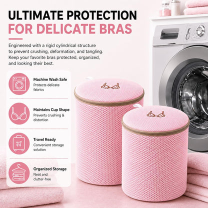 (2Pcs) high-end zipper mesh laundry bag, travel storage and finishing bag, to protect your exquisite clothes, suitable for jackets, underwear, tights, etc. (Pink, Shell bra)