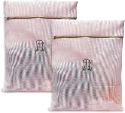 (2Pcs) high-end zipper mesh laundry bag, travel storage and finishing bag, to protect your exquisite clothes, suitable for jackets, underwear, tights, etc. (Pink, Shell bra)