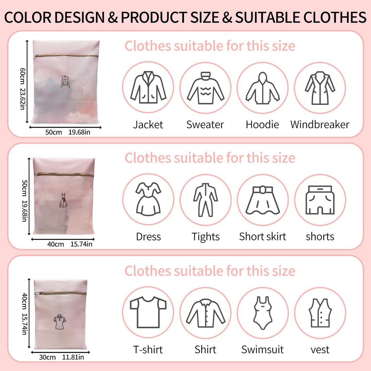 (2Pcs) high-end zipper mesh laundry bag, travel storage and finishing bag, to protect your exquisite clothes, suitable for jackets, underwear, tights, etc. (Pink, Shell bra)