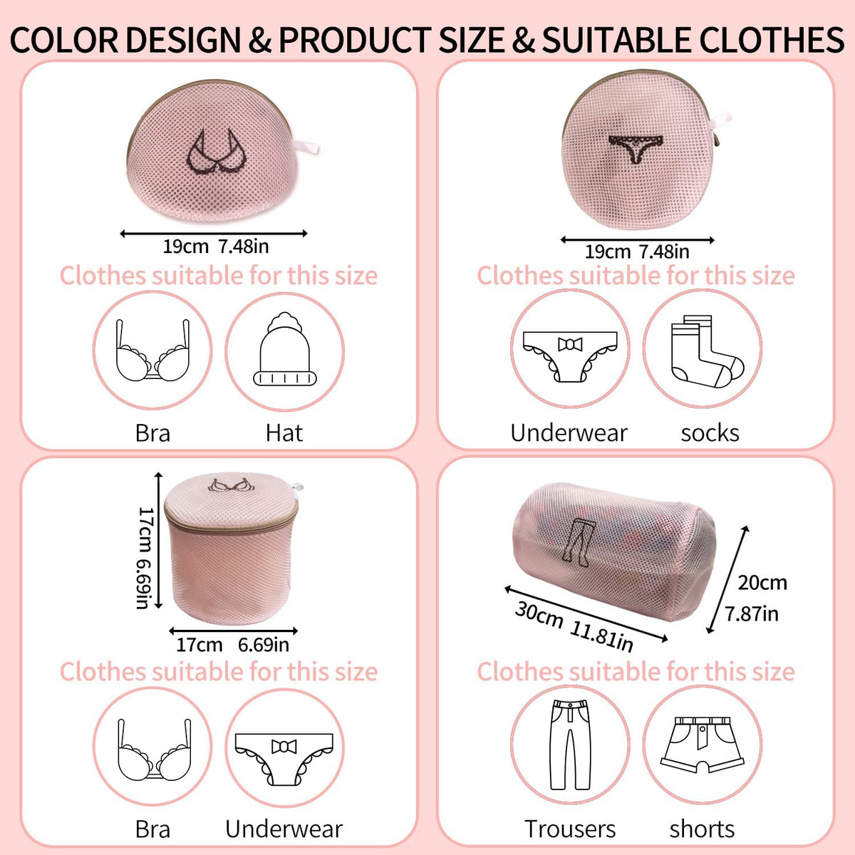 (2Pcs) high-end zipper mesh laundry bag, travel storage and finishing bag, to protect your exquisite clothes, suitable for jackets, underwear, tights, etc. (Pink, Shell bra)