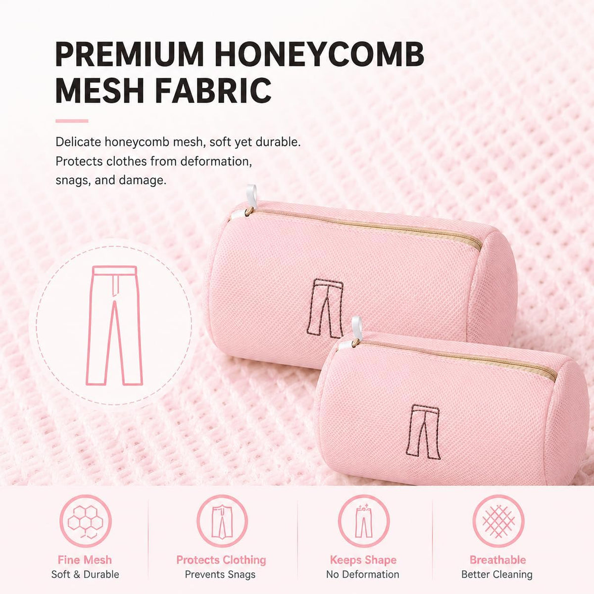 (2Pcs) high-end zipper mesh laundry bag, travel storage and finishing bag, to protect your exquisite clothes, suitable for jackets, underwear, tights, etc. (Pink, Shell bra)