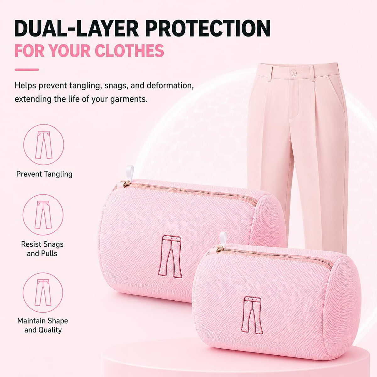 (2Pcs) high-end zipper mesh laundry bag, travel storage and finishing bag, to protect your exquisite clothes, suitable for jackets, underwear, tights, etc. (Pink, Shell bra)