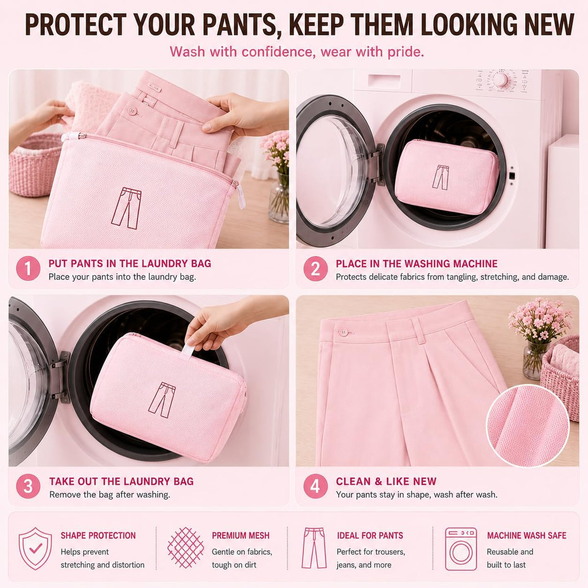 (2Pcs) high-end zipper mesh laundry bag, travel storage and finishing bag, to protect your exquisite clothes, suitable for jackets, underwear, tights, etc. (Pink, Shell bra)