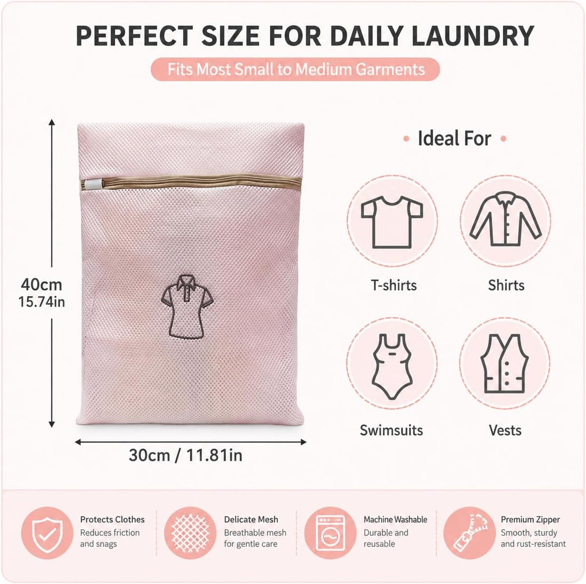 (2Pcs) high-end zipper mesh laundry bag, travel storage and finishing bag, to protect your exquisite clothes, suitable for jackets, underwear, tights, etc. (Pink, Shell bra)