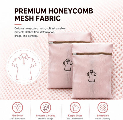 (2Pcs) high-end zipper mesh laundry bag, travel storage and finishing bag, to protect your exquisite clothes, suitable for jackets, underwear, tights, etc. (Pink, Shell bra)