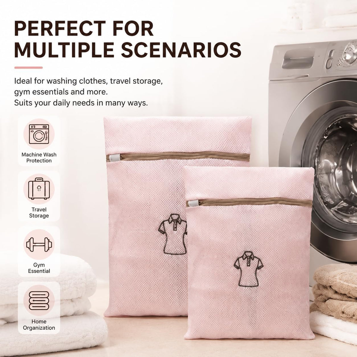 (2Pcs) high-end zipper mesh laundry bag, travel storage and finishing bag, to protect your exquisite clothes, suitable for jackets, underwear, tights, etc. (Pink, Shell bra)