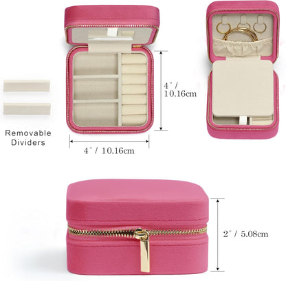 Travel Jewelry Box Organizer Velvet Travel Case With Mirror Rings Earrings Necklaces Storage Organizer Box (Red)