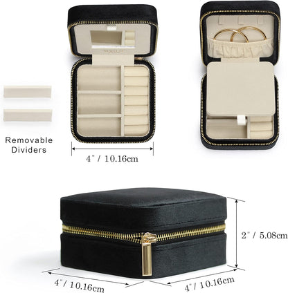 Travel Jewelry Box Organizer Velvet Travel Case With Mirror Rings Earrings Necklaces Storage Organizer Box (Red)