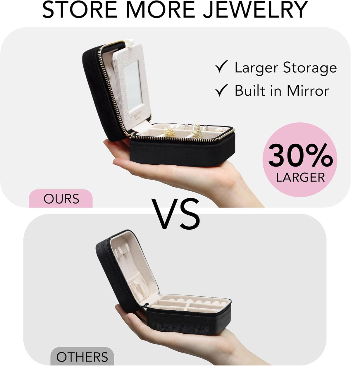Travel Jewelry Box Organizer Velvet Travel Case With Mirror Rings Earrings Necklaces Storage Organizer Box (Red)