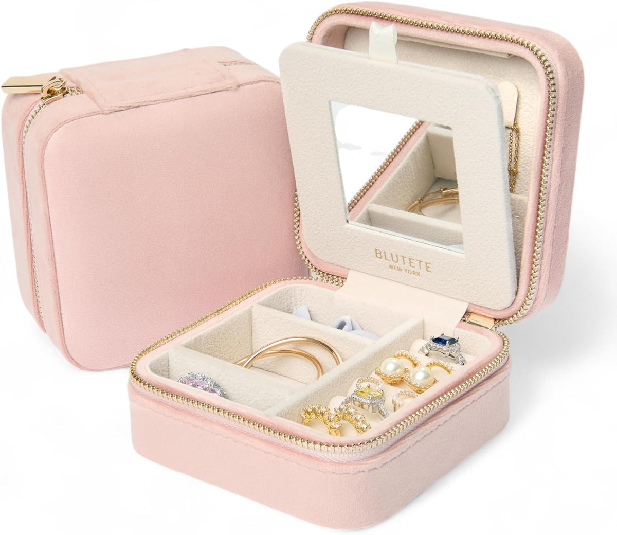 Travel Jewelry Box Organizer Velvet Travel Case With Mirror Rings Earrings Necklaces Storage Organizer Box (Red)