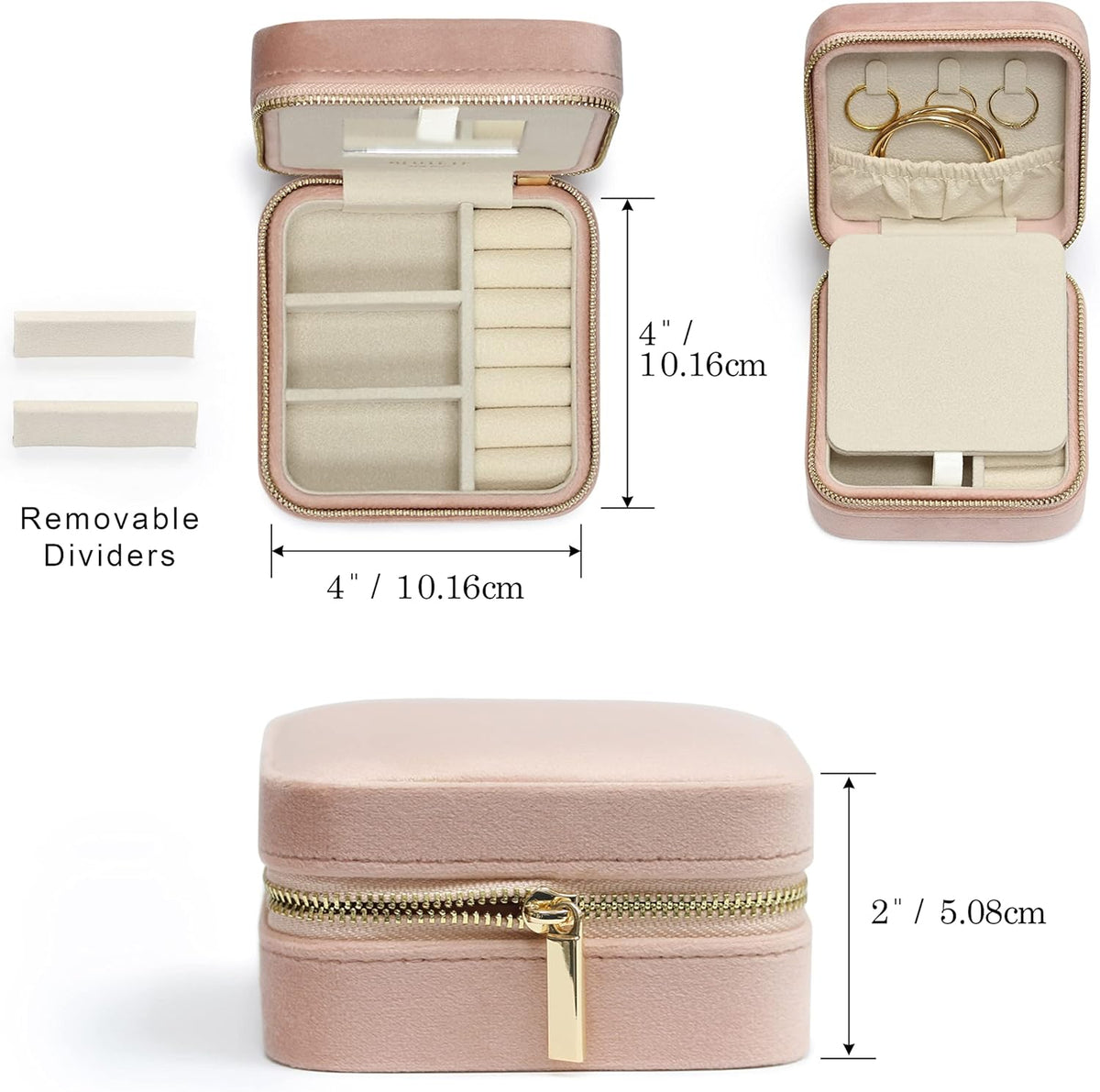 Travel Jewelry Box Organizer Velvet Travel Case With Mirror Rings Earrings Necklaces Storage Organizer Box (Red)