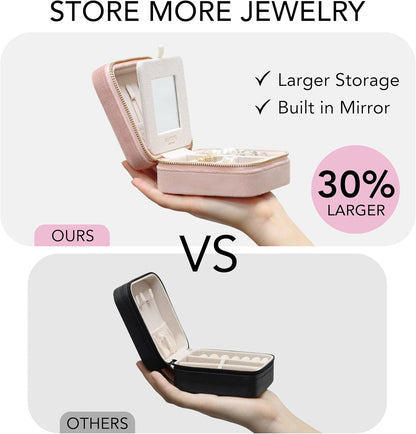 Travel Jewelry Box Organizer Velvet Travel Case With Mirror Rings Earrings Necklaces Storage Organizer Box (Red)