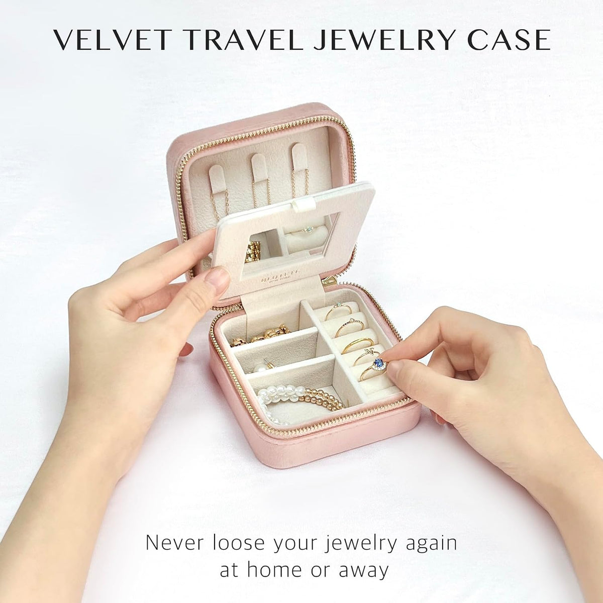 Travel Jewelry Box Organizer Velvet Travel Case With Mirror Rings Earrings Necklaces Storage Organizer Box (Red)