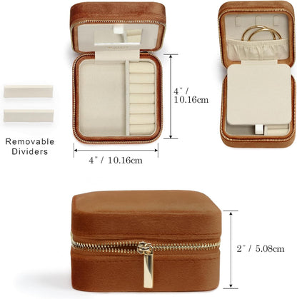 Travel Jewelry Box Organizer Velvet Travel Case With Mirror Rings Earrings Necklaces Storage Organizer Box (Red)