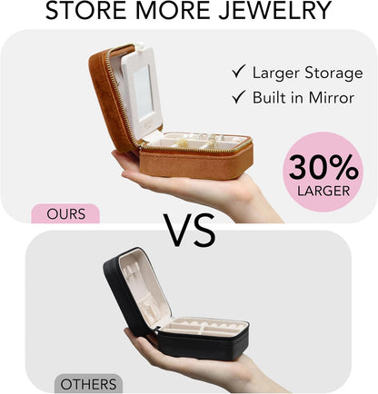 Travel Jewelry Box Organizer Velvet Travel Case With Mirror Rings Earrings Necklaces Storage Organizer Box (Red)