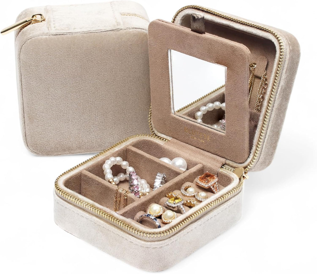 Travel Jewelry Box Organizer Velvet Travel Case With Mirror Rings Earrings Necklaces Storage Organizer Box (Red)