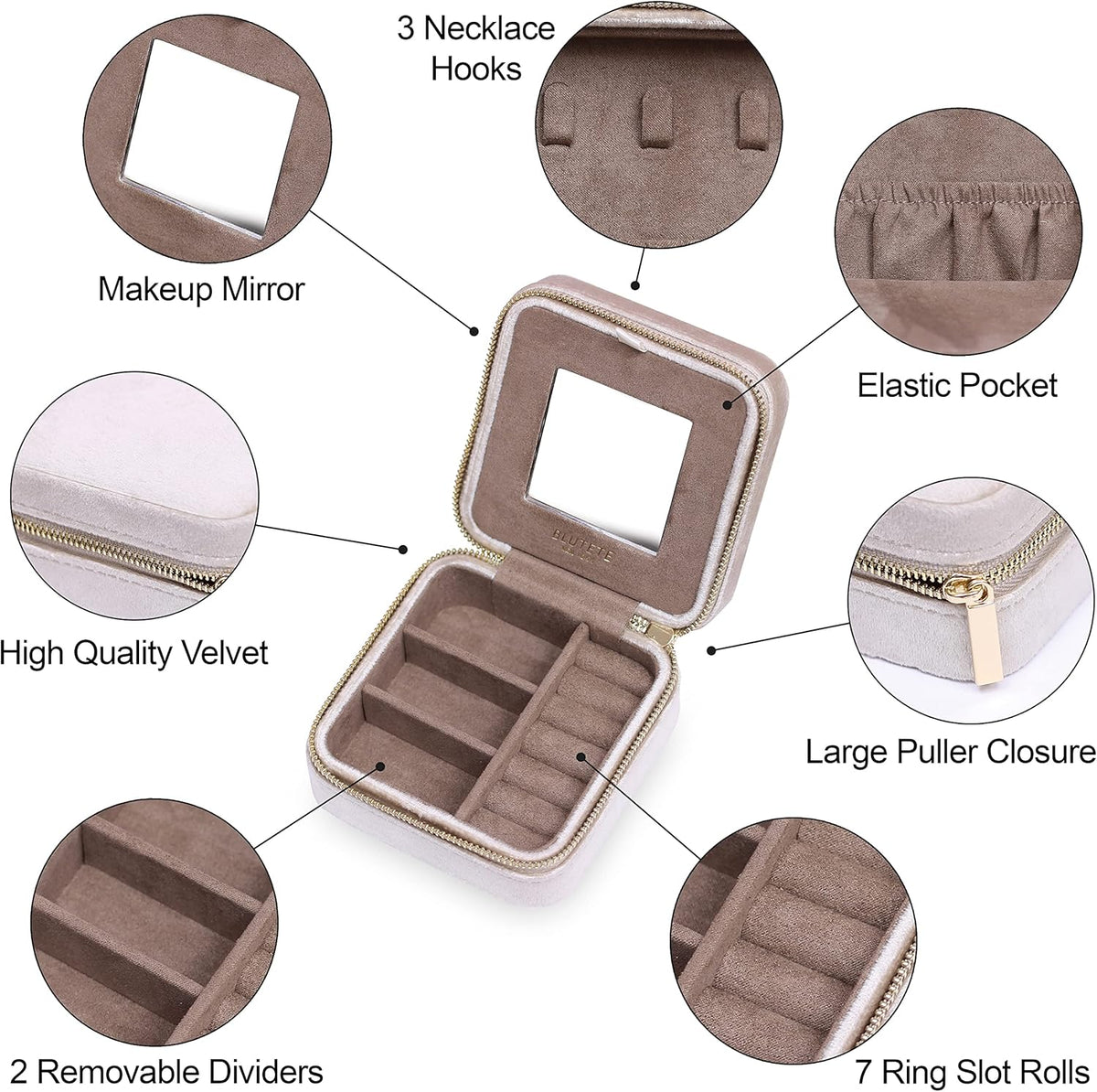 Travel Jewelry Box Organizer Velvet Travel Case With Mirror Rings Earrings Necklaces Storage Organizer Box (Red)