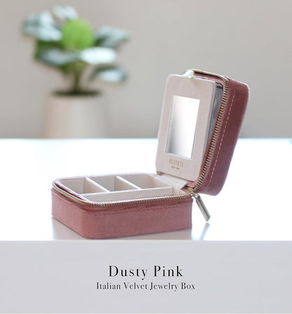 Travel Jewelry Box Organizer Velvet Travel Case With Mirror Rings Earrings Necklaces Storage Organizer Box (Red)
