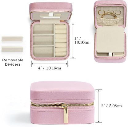 Travel Jewelry Box Organizer Velvet Travel Case With Mirror Rings Earrings Necklaces Storage Organizer Box (Red)