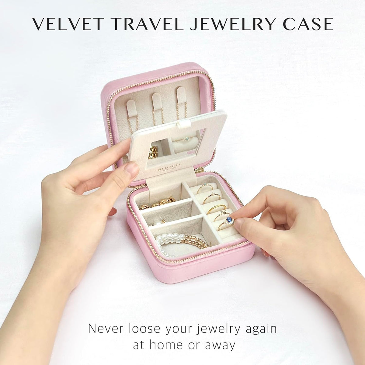 Travel Jewelry Box Organizer Velvet Travel Case With Mirror Rings Earrings Necklaces Storage Organizer Box (Red)