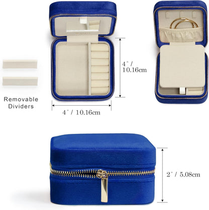 Travel Jewelry Box Organizer Velvet Travel Case With Mirror Rings Earrings Necklaces Storage Organizer Box (Red)