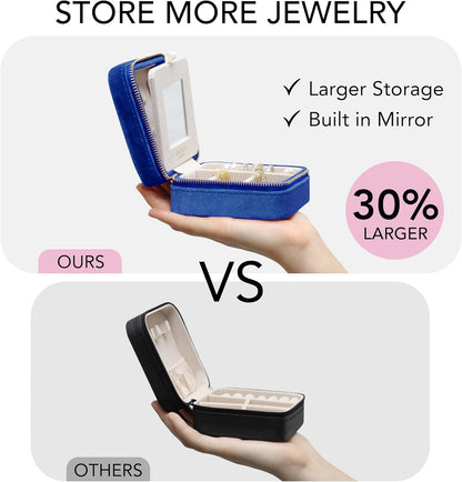 Travel Jewelry Box Organizer Velvet Travel Case With Mirror Rings Earrings Necklaces Storage Organizer Box (Red)